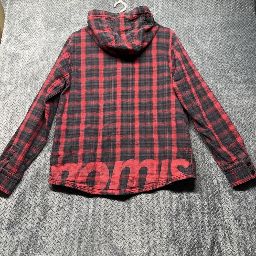 Nomis Simon Chamberlain‎ Hooded Flannel Jacket Men's L Red Black Plaid Snowboard